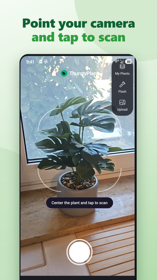 Camera screen to scan a plant